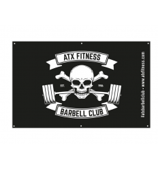 Baner Materiałowy ATX - Białe Logo Barbell Club na Gładkim Czarnym Tle - 200 x 125 cm